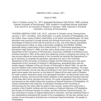 Vickers Oberholtzer -- Biography Notes - Education and Career
