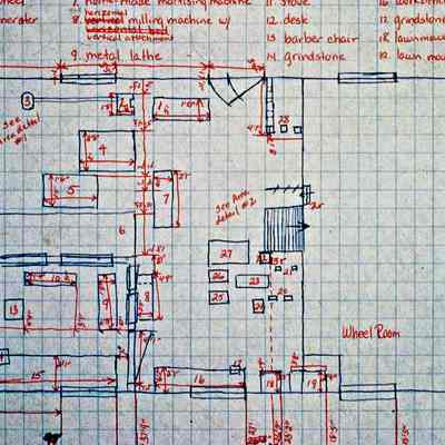 Hand drawing of machinery (labeled) on second floor