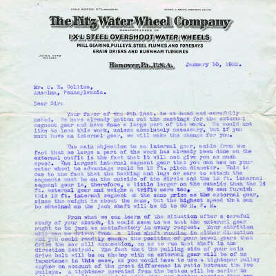 Second Letter: Dated January 10, 1922 acknowledging Mr. Collins order and suggesting some recommendations.