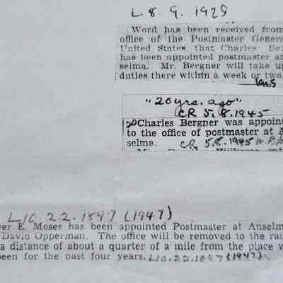 Photocopies of Newspaper Clippings for Anselma Post Office