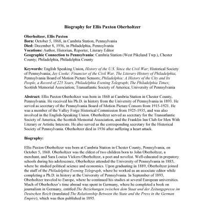 Ellis Paxton Oberholtzer - Biography