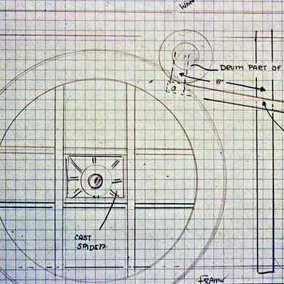 Hand drawing of friction wheel sack; barrel hoist drive
