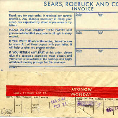 Sears Roebuck invoices 10/49