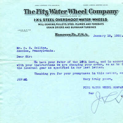Fourth Letter: January 18, 1922 confirming Mr. Collins request for his changes to the order.
