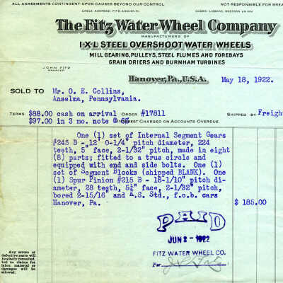 Receipt: Receipt to Mr. Collins stamped paid June 2, 1922