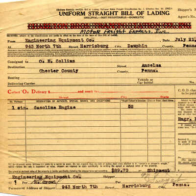 Engineering Equipment Co. Bill of Lading