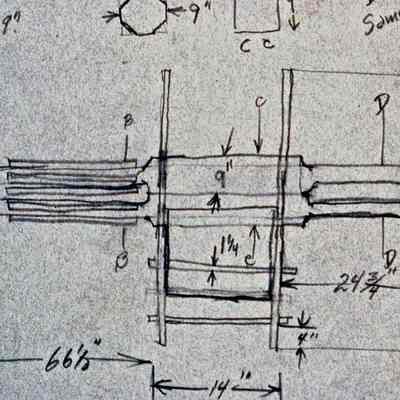 Hand drawing of sack hoist drive on third floor