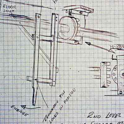 Hand drawing of third floor disconnect-engagement mechanism
