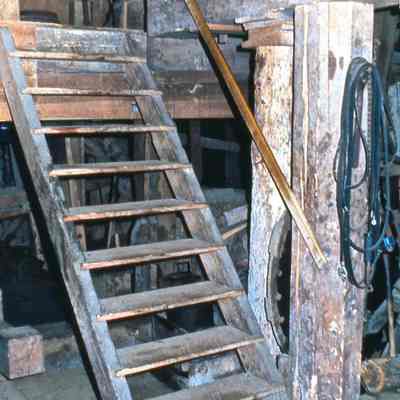 First floor stairs showing support for jacked up main beam