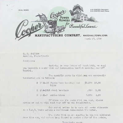 Three Letters 1949 from Cooper Power Mowers