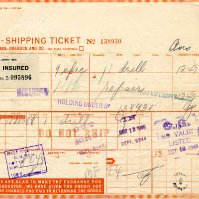 Sears Roebuck shipping ticket 10/49