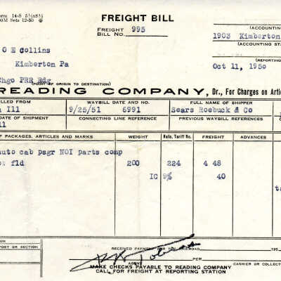 Freight Bill from Reading Lines