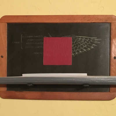 Child's Chalkboard, Red Square, Grey Boat.