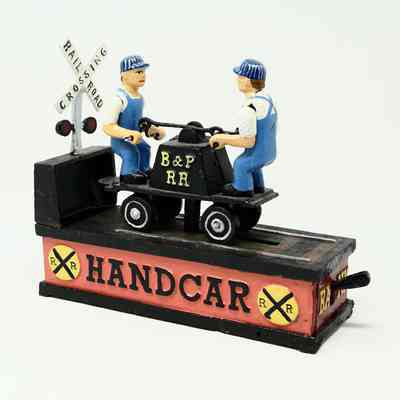 Railroad Handcar Mechanical Bank