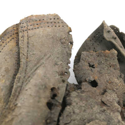 view from sole facing up into upper area of shoe