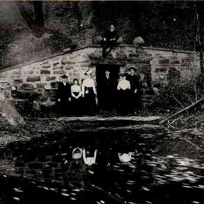 Hecker Family at Upper Shaker Lake Dam, 1900