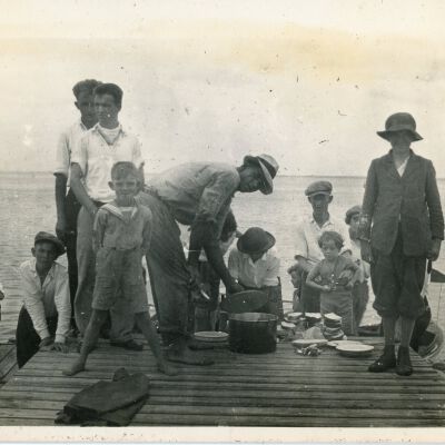 Large Group Eating on the Docks