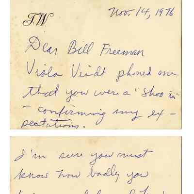 Thank You Letter from Tennessee Williams to William Freeman