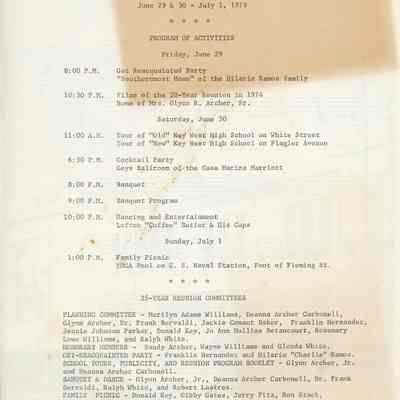 Key West High School Class of 1954 Twenty-Fifth Reunion Program: © Key West Art & Historical Society