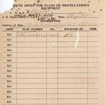 Route Sheet for Plans or Miscellaneous Equipment