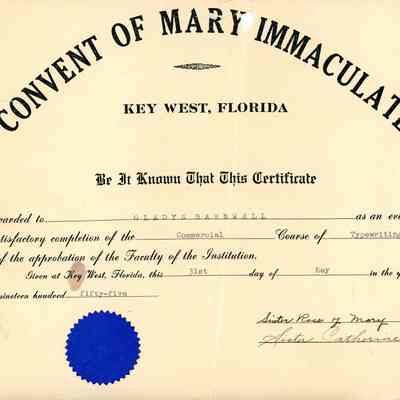 Convent of Mary Immaculate Certificate