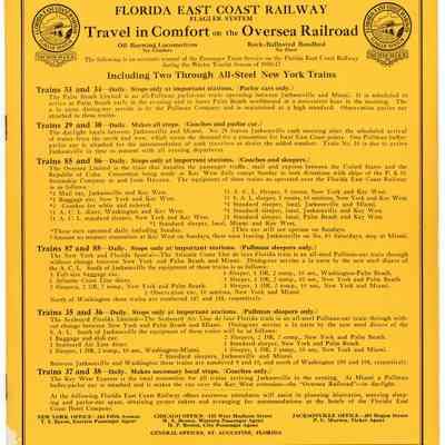 Florida East Coast Railway Passenger Train Schedules: © Key West Art & Historical Society