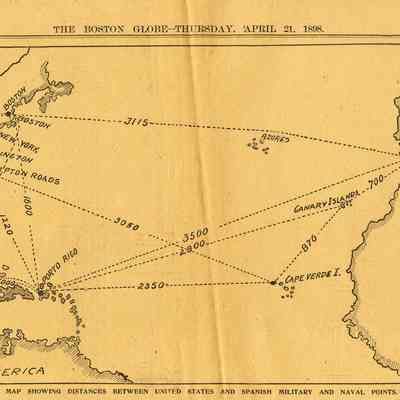 Map Showing Distances Between United States and Spanish Military and Naval Points