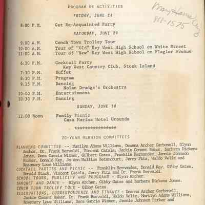 Key West High School Class of 1954 Twenty-Year Reunion Program: © Key West Art & Historical Society