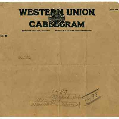 Western Union Cable from Dr. Thomas Otto