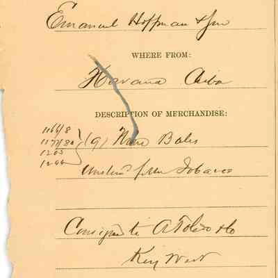 Customs Import Receipt: © Key West Art & Historical Society