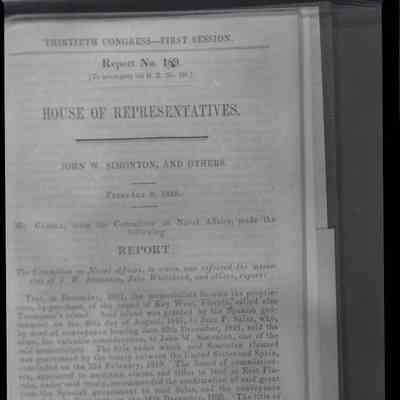 House of Representatives Report on the Purchase of Thompson's Island (Key West)
