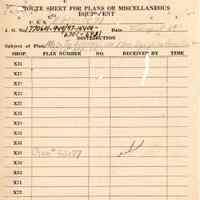 Route Sheet for Plans or Miscellaneous Equipment