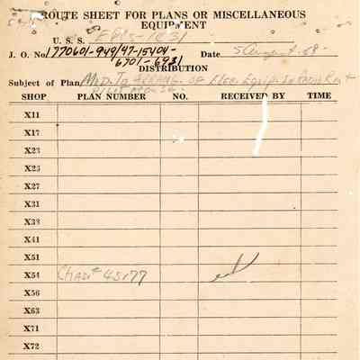 Route Sheet for Plans or Miscellaneous Equipment