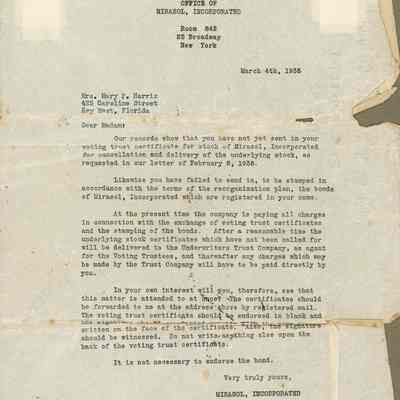 Letter from Marisol, Incorporated to Mary P. Harris