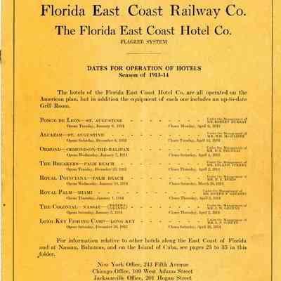 Florida East Coast Railway and Hotel Cos. Informational Folder: © Key West Art & Historical Society
