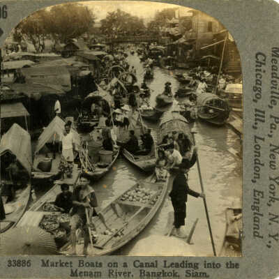 Market Boats on a Canal Leading into the Menam River, Bangkok, Siam