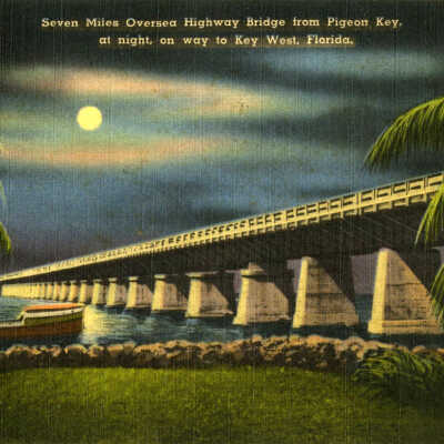 Seven Miles Oversea Highway Bridge from Pigeon Key, at Night, on Way to Key West, Florida