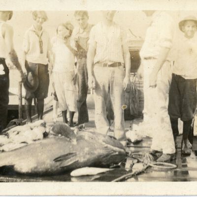 Seven (7) People in Front of Fish