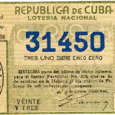 Republica De Cuba Loteria Nacional Ticket