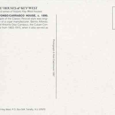 The Alfonso/Carrasco House, c. 1890: © Key West Art & Historical Society