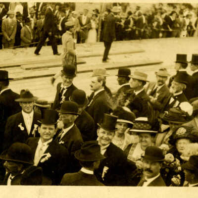 Crowd Greeting the Overseas Railway's First Train