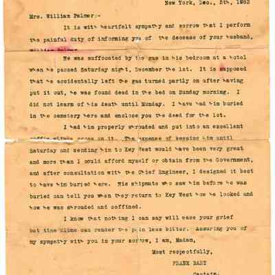 Letter from Captain Frank Bart to Mrs. William Palmer