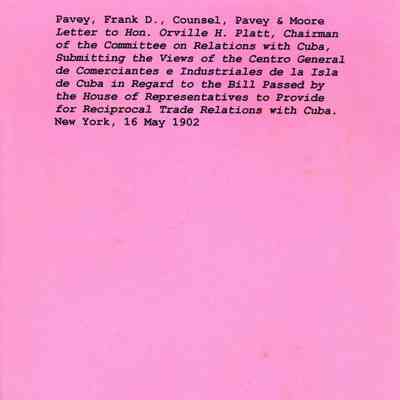Letter to Hon. Orville H. Platt, Chairman of the Committee on Relations with Cuba