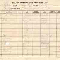 Bill of Material and Progress List