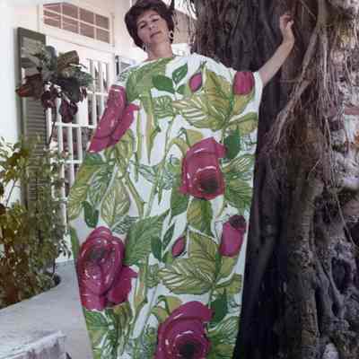 Jacquolyn Staubs in Key West Hand Print Caftan
