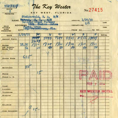 Receipt from The Key Wester Hotel