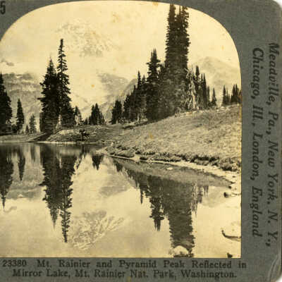 Mt. Rainier and Pyramid Peak Reflected in Mirror Lake, Mt. Rainier National Park, Washington