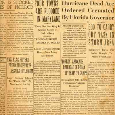 The Miami Herald 1935 Hurricane Coverage: © Key West Art & Historical Society