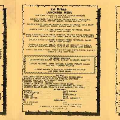 La Brisa Restaurant Menu: © Key West Art & Historical Society