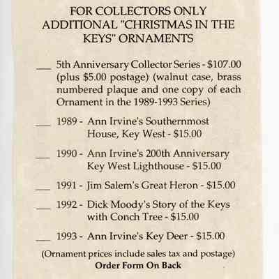 Christmas in the Keys Ornaments Order Form